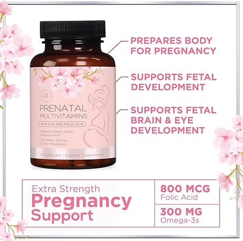 Miniatura 6 de Hello Lovely! Multivitamínico prenatal para mujer con ácido fólico y DHA, vitaminas prenatales con folato, omega 3, vitaminas D3, B6, B12 y hierro,