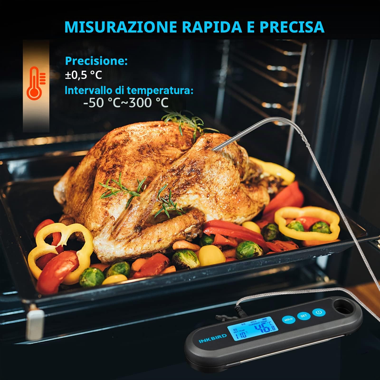 INKBIRD Termometro Cucina Digitale Bluetooth Barbecue con 2 Sonde Acciaio Inossidabile IHT-2PB