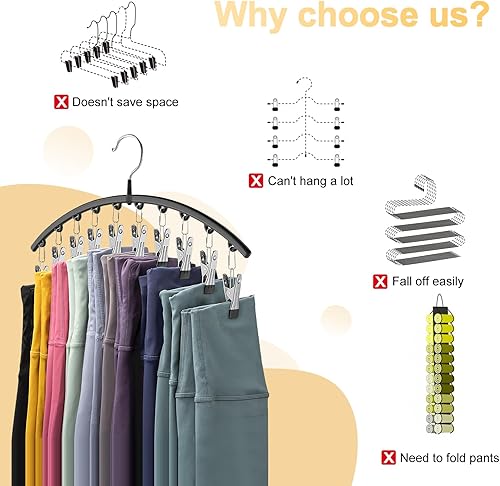 Miniatura 2 de Volnamal Organizador de leggings para armario, perchas de metal para pantalones de yoga, 1 paquete con 10 clips con capacidad para 10 leggings,