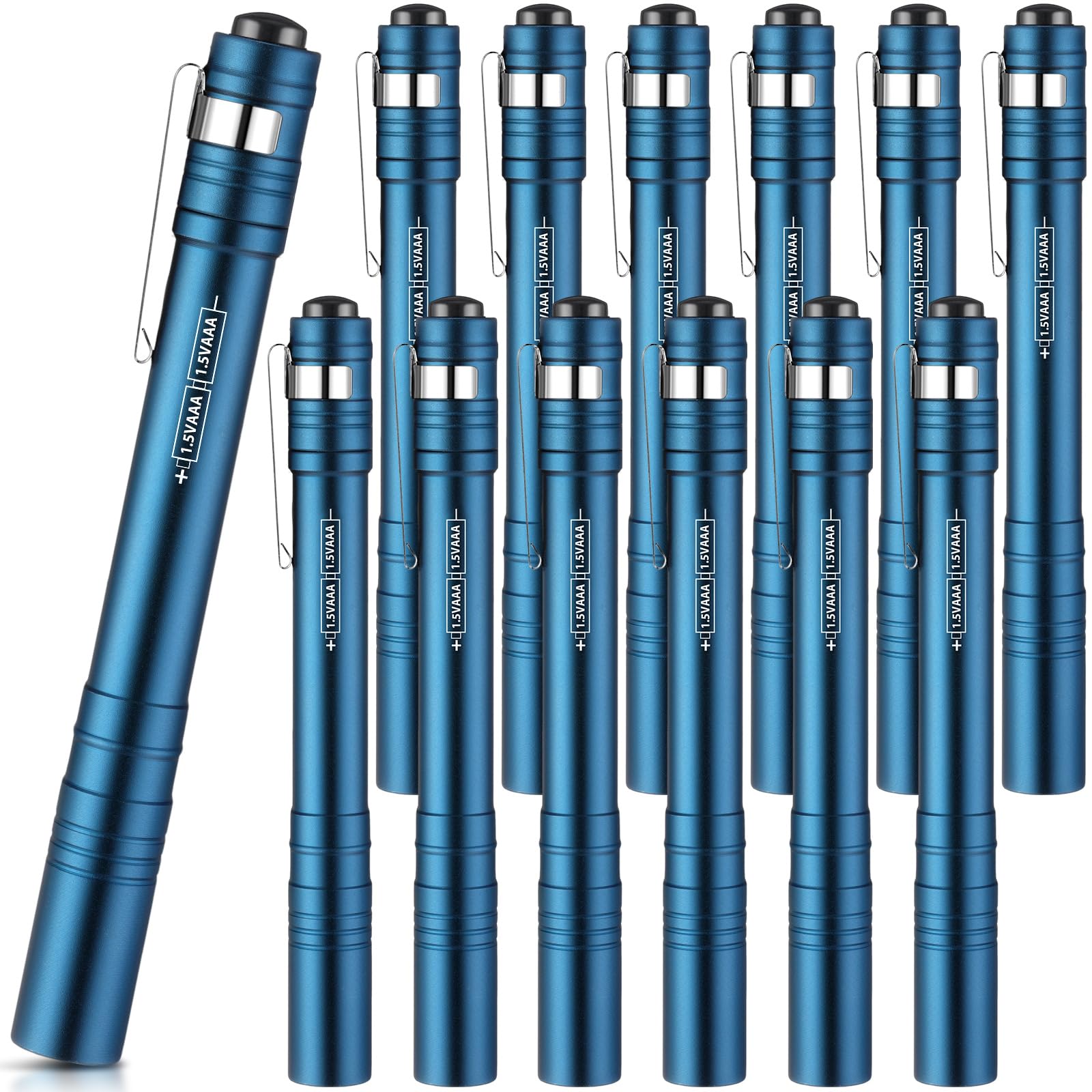 Tujoe Confezione da 12 penne a LED, torcia tascabile con clip, mini torcia in alluminio, per infermieri, ospedali, campeggio, emergenze ed escursioni (blu lago)
