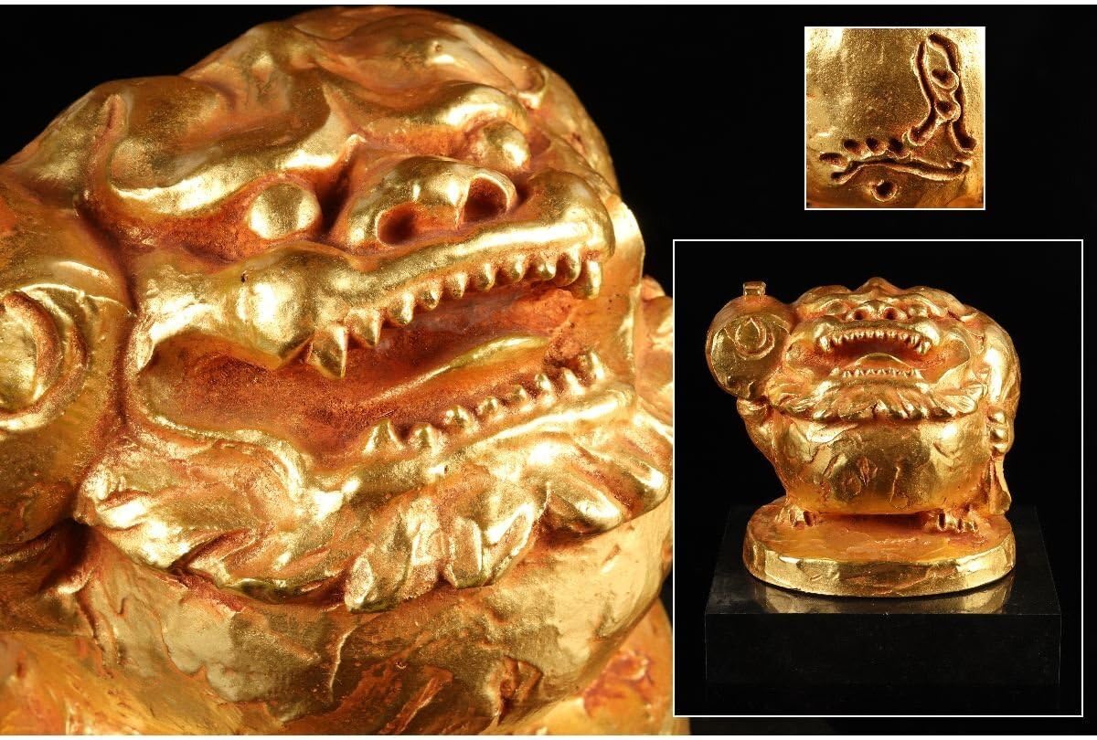 月形那比古作「富吼獅子」ブロンズ像　青銅鍍金 購入時30万程 Amazon.co.jp: 月形那比古作富吼獅子ブロンズ像大理石台座共箱G