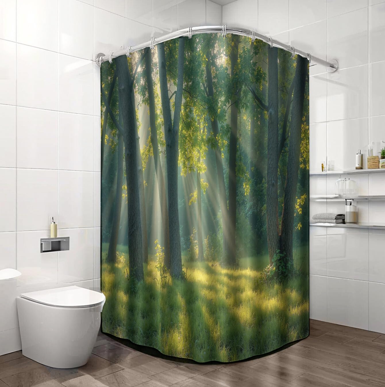Rideau Douche,Rideau Baignoire Lavable en Machine Rideaux Douche Tissus Lavable Rideau De Baignoire Lavable pour Salle De Bain Domicile Baignoire Famille,Forêt Ensoleillée,