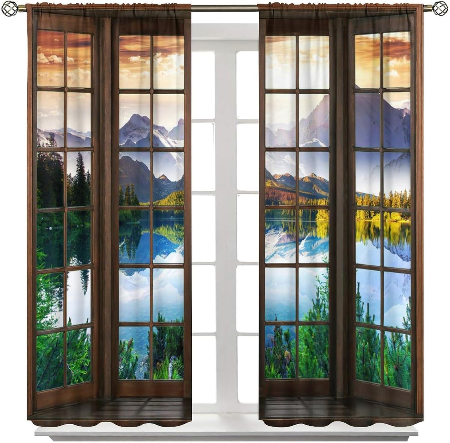 Natural Lake Blackout Curtains, 3D Printed Window View at Sunrise, Bedroom Living Room Kitchen Rod Pocket Curtains42X63 Inch