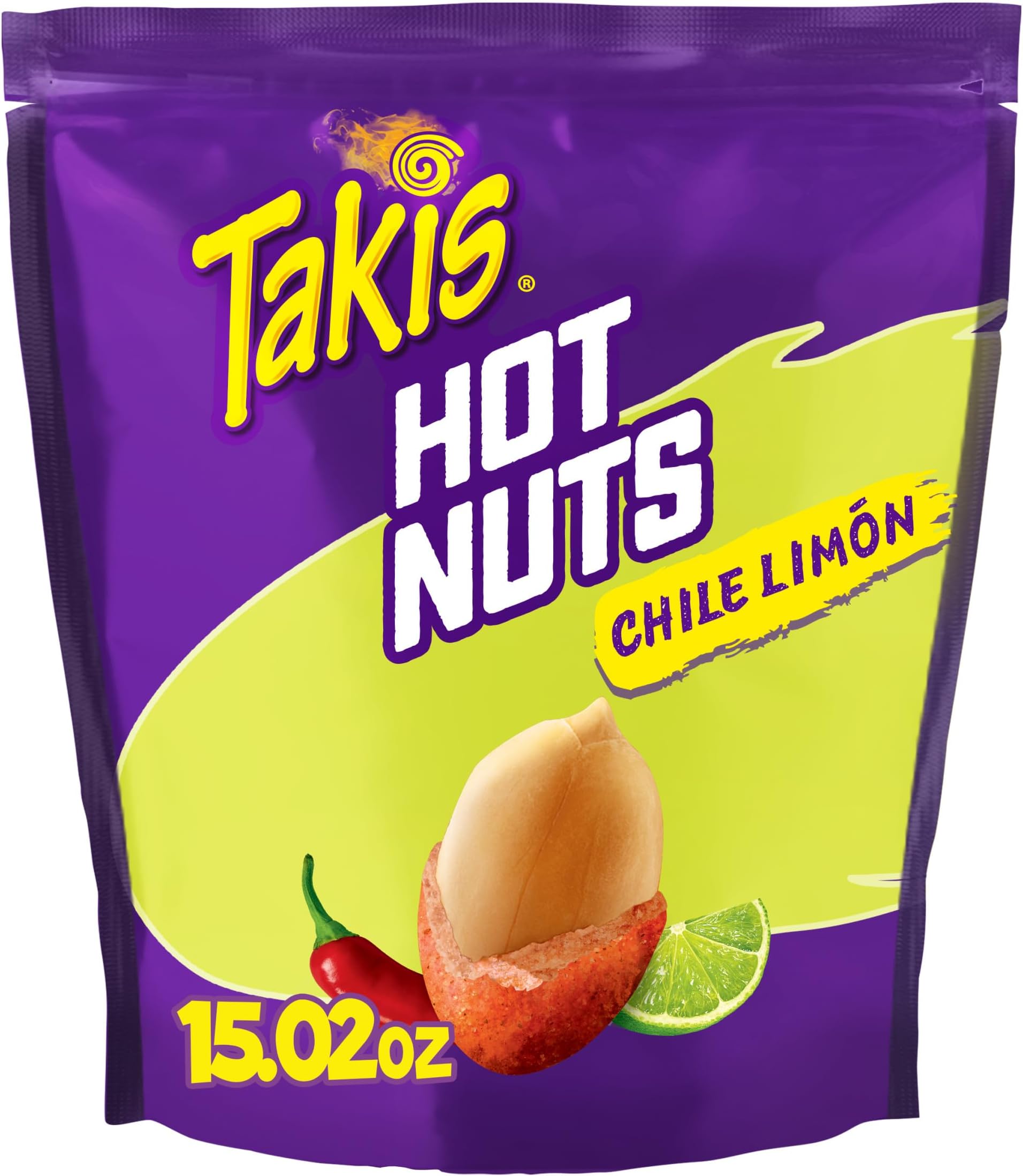 Takis Chile Limon Hot Nuts 15.02 oz Sharing Size Resealable Bag, Chili Pepper & Lime Flavored Mild Spicy Double-Crunch Peanuts