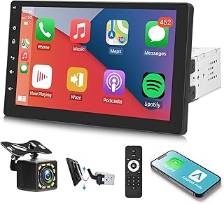 Single Din Apple Carplay Detachable Touchscreen Car Stereo with Android Auto, Rimoody 9 Inch Radio with Bluetooth FM Radio iOS/Android Mirror Link TF/USB/AUX Input Car Player+ Backup Camera