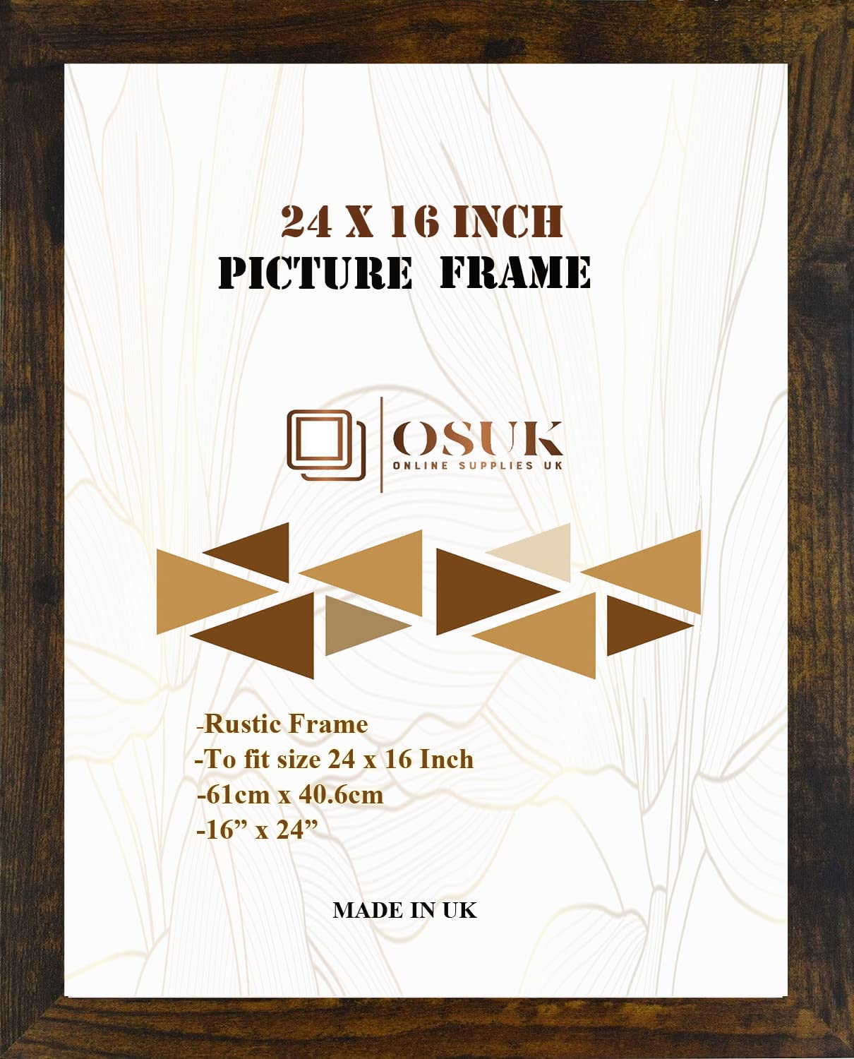 OSUK 24x16 Inch Rustic Photo Frame - 61 x 40.6cm Large Frame 24 x 16 Picture Frames With Clear Perspex Front & Wall Mounting Hook- Rustic Poster Frame 16" x 24" Frame