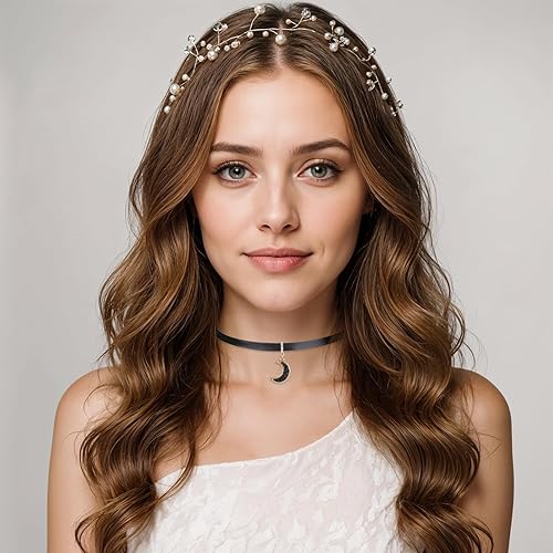 Miniatura 4 de Gargantilla de cuero negro para mujer, collar de luna, gargantilla gótica vintage con colgante de luna, collar ajustable de los años 90, joyería