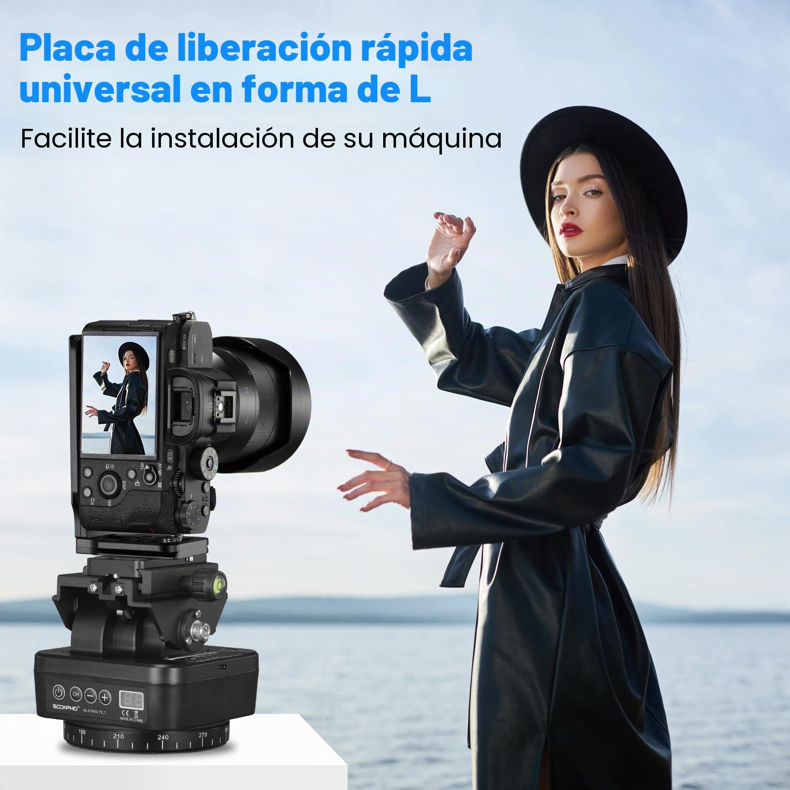 Soonpho M4 - Trípode de cámara panorámica con Mando a Distancia Pan Tilt, Cabeza motorizada de 360 Grados, eléctrico con Abrazadera del teléfono y Mando a Distancia para cámaras DSLR, Smartphone