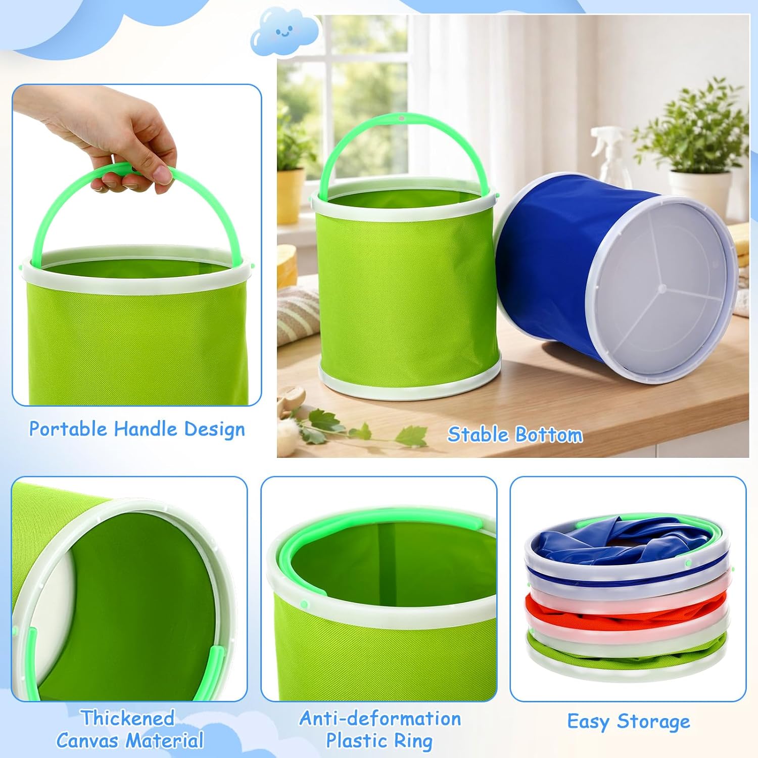 12 Pack Collapsible Ice Bucket Bulk 5qt/ 5L Foldable Plastic Ice Bucket for Party with Handle Space Saving for Wine Beer Champagne Beverage Storager Picnic Pool Wedding Camping Party Favor