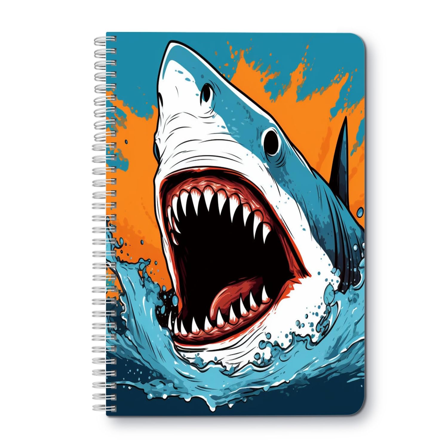 Spiral Notebook Lined College Lined Journal Composition School,College & Office Supplies,100 Pages,5.71x 8.26 in - Aggressive Shark With Its Mouth