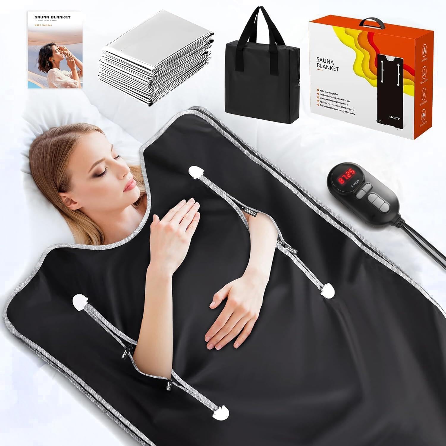 infrared sauna blanket-sauna blanket for home use, portable design for relaxation and detoxification highest 176?, 20-60 minutes timer, 6 ft x 2.65 ft?black?