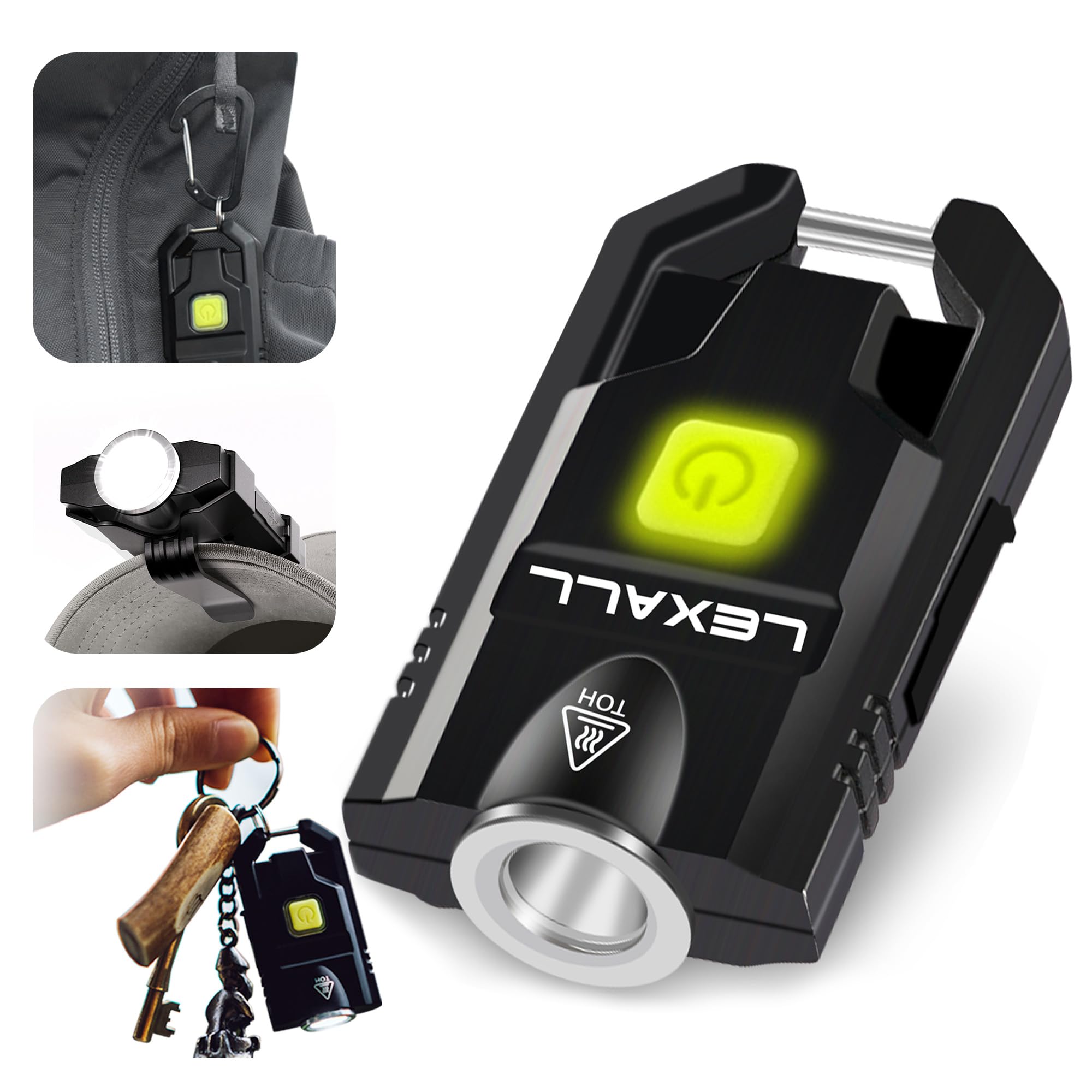 lexall LED Small Flashlight, 500Lumens Bright Mini Keychain Light, Portable USB Rechargeable Pocket Lights with 3 Modes Compact Baseball Cap Lights Indoor and Outdoor for Walking,Searching