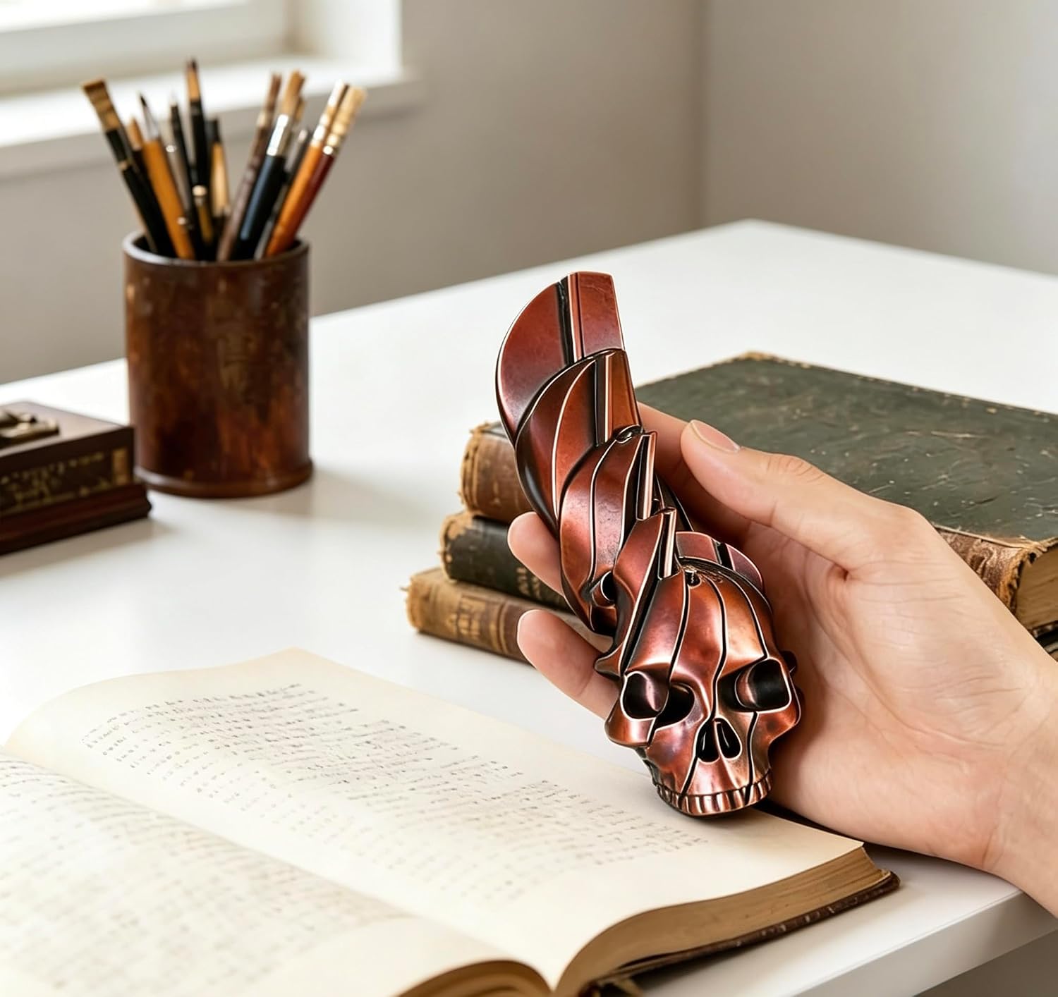 3D Printed Twisty Skull Fidget Toy, 3D Printed Skeleton, Rotating Clicker Fidget, Skull Sensory Toy for Stress Relief, Pocket Quiet Desk Fidget, Halloween Gothic Novelty Gift (Gradient Pink)