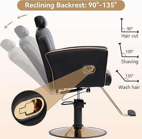 Vista 29 de Silla de salón de altura ajustable para silista de cabello, sillas reclinables de peluquería, silla de peluquería hidráulica, silla de champú Gris