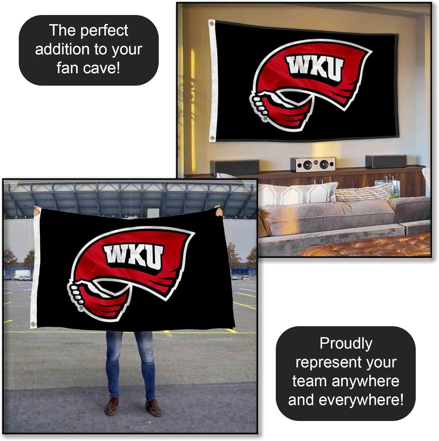 Western Kentucky Hilltoppers WKU Black Large Grommet Banner Flag - Image 5