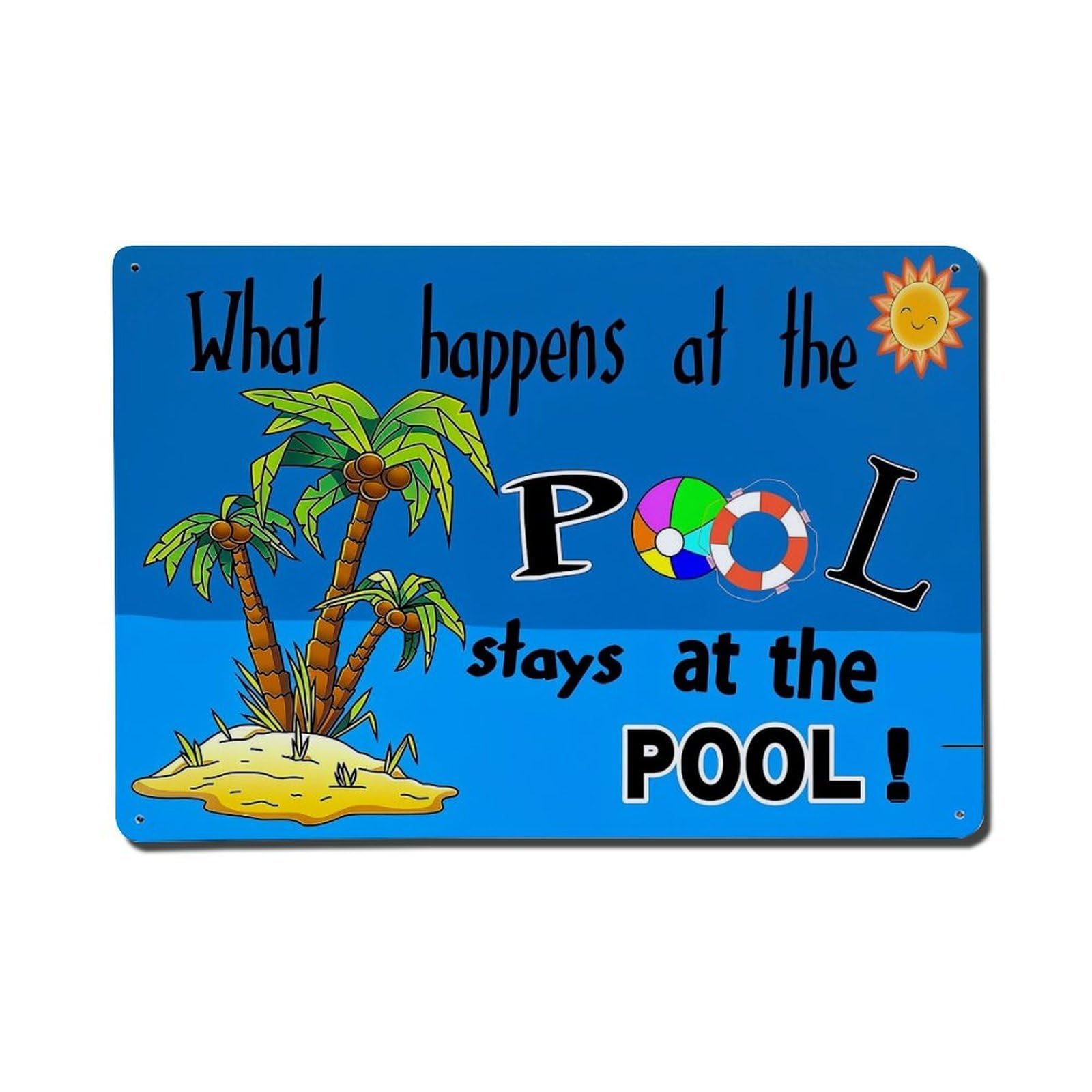 Tropical Pool Scene With Palm Trees And Sun_1 Retro Metal Tin Sign, Vintage Metal Poster for Home, Gaming Room, Studio Workshop,Bar,Garage Wall Art Decor 8x12 Inch