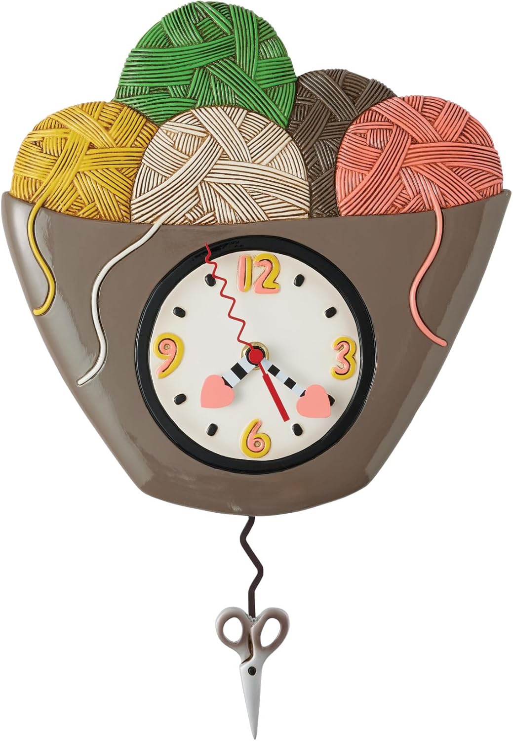 Enesco Allen Designs Loose Ends Bowl of Yarn Sculpted Pendulum Wall Clock, 10.04 Inch, Multicolor