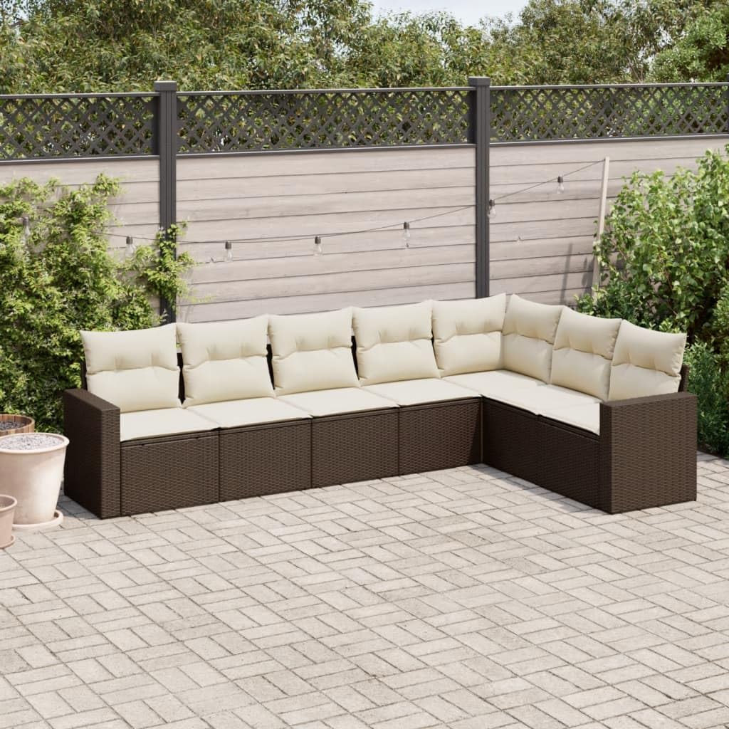 7-częściowy zestaw mebli ogrodowych z poduszkami, brązowy, polirattan, zestaw mebli outdoorowych, odporny na działanie promieni UV, modułowy design, na taras i balkon, łatwy w pielęgnacji