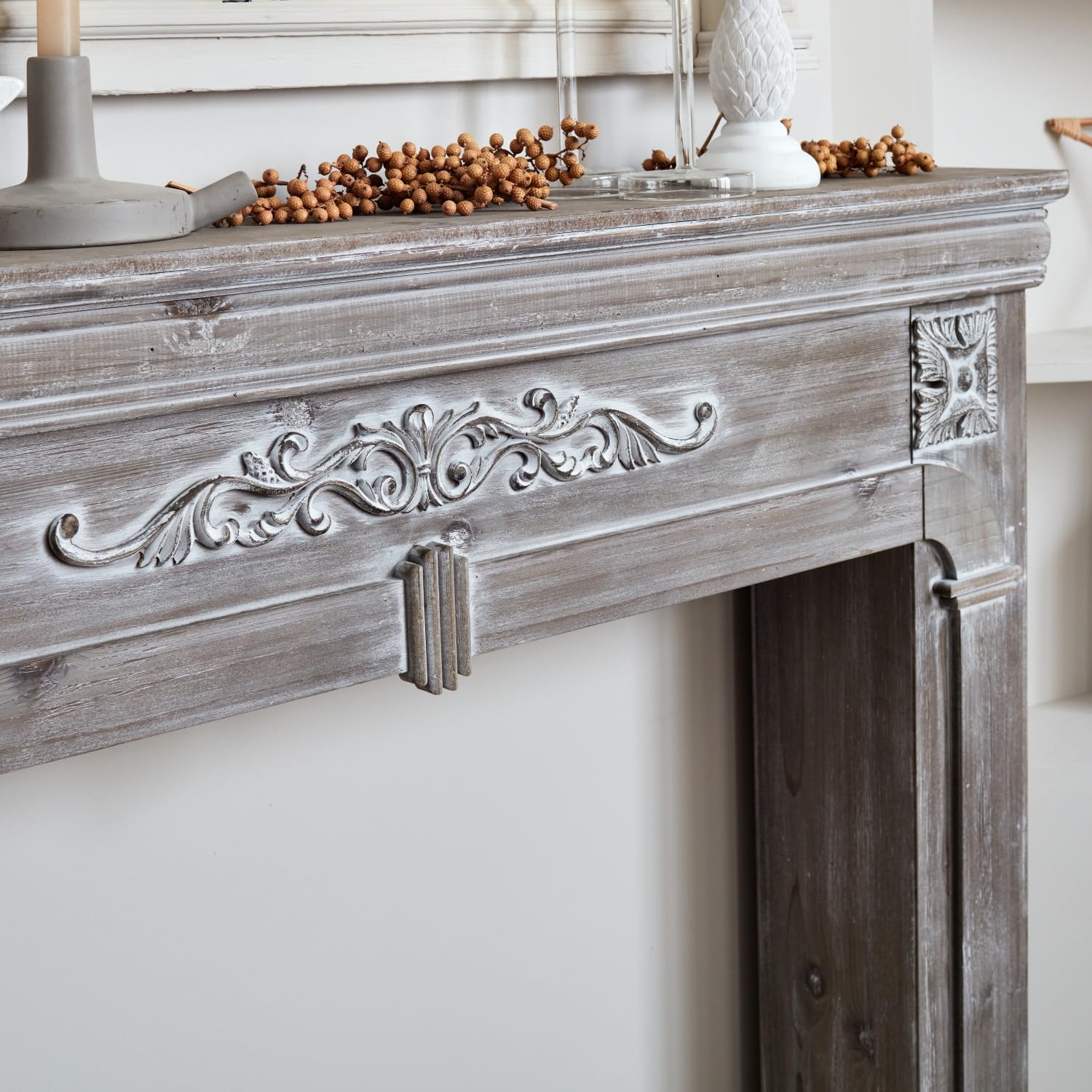 Alice's Home - Manteau de cheminée - Romance - décor Bois Gris cérusé