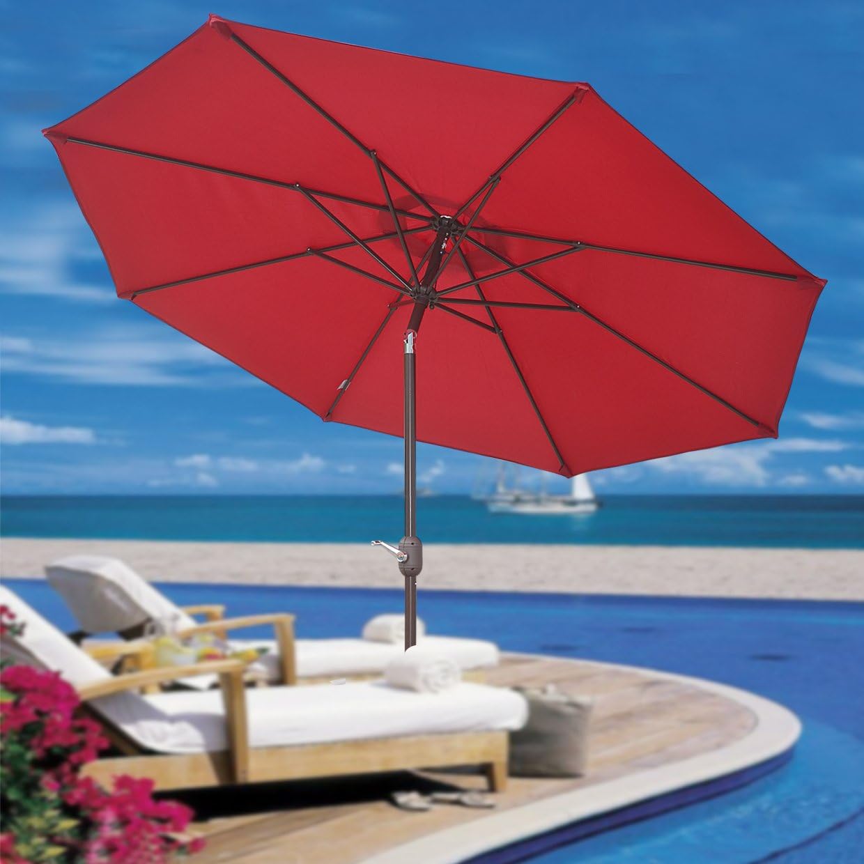 BenefitUSA 9' PARASOL PATIO NEW GARDEN PATIO UMBRELLA SUNSHADE MARKET OUTDOOR-BURGUNDY
