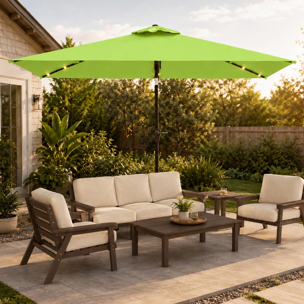 16 rib patio umbrella Kingdom 6.5 x 10ft Rectangular Patio with Solar Lights, LED Lighted Market Umbrella with Push-Button Tilt and Crank, 6 Sturdy Iron Ribs for Garden, Deck, Pool, Apple The Most Underrated Helmet #female Color:Citrus Punch With metal pole