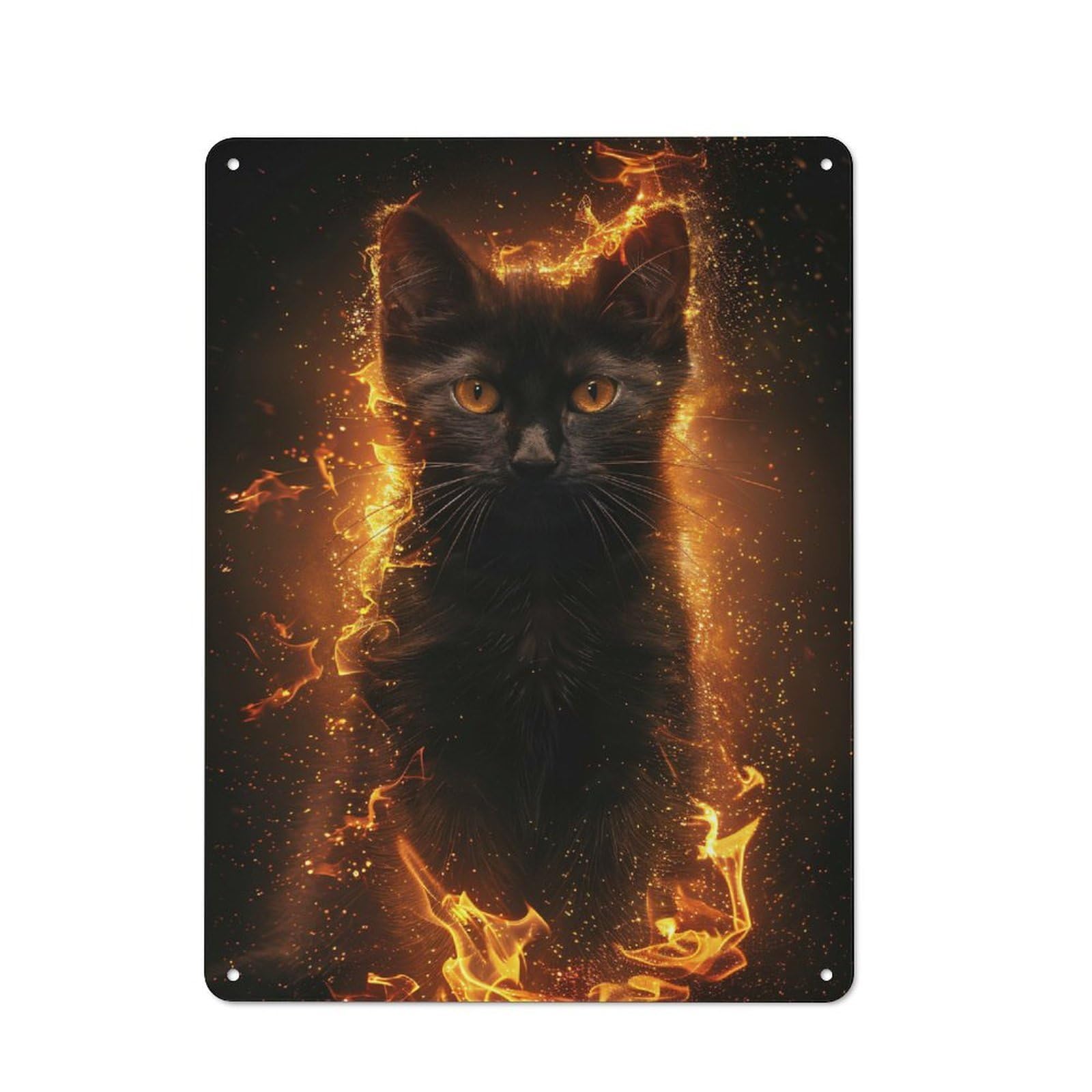 Retro Retro Metal Sign 40x30cm Featuring Black Cat Surrounded by Fire, Garage Wall Decor for Garage, Hobby Room, Office Or Man Cave