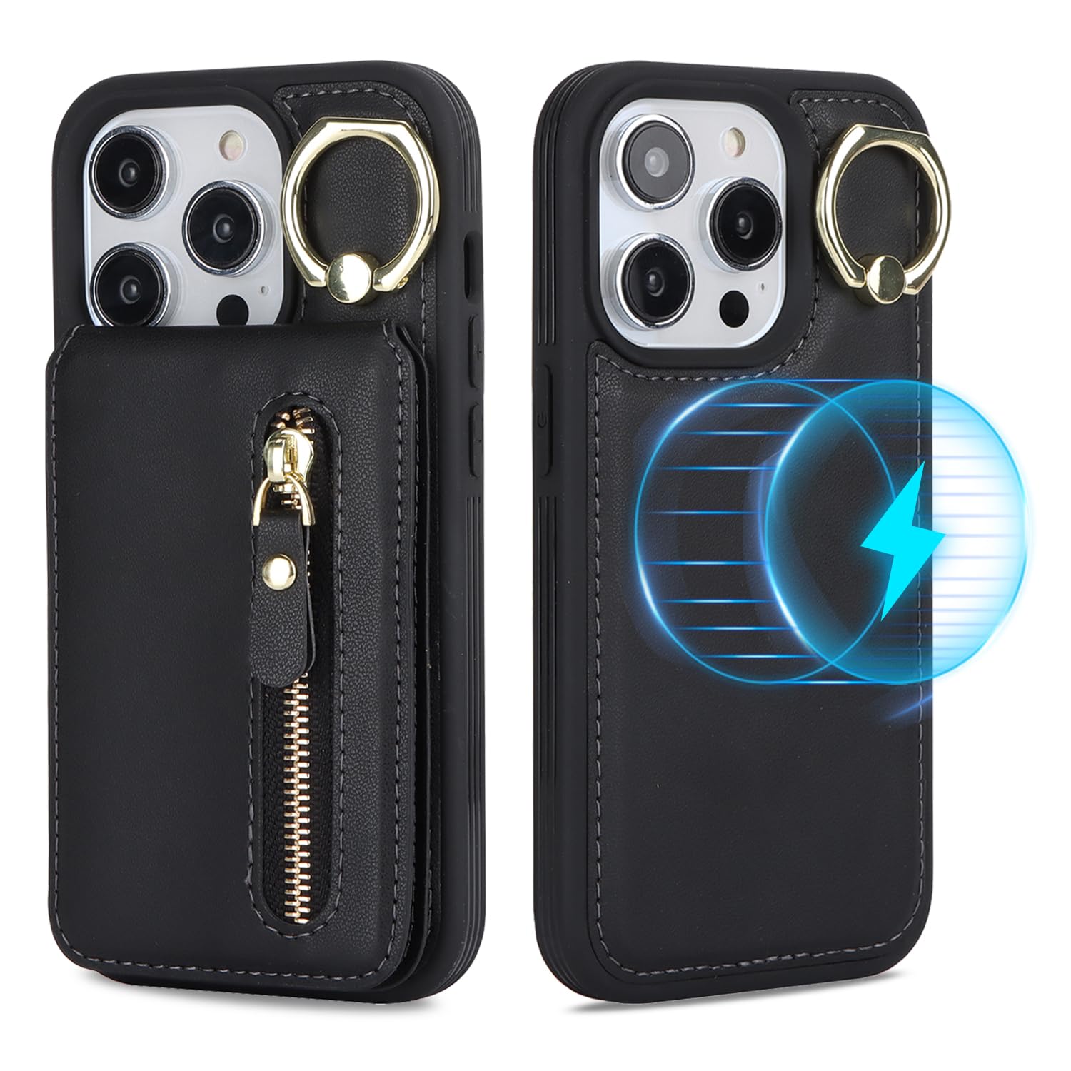 Ｈａｖａｙａ Detachable Magnetic Case for iPhone 14 Pro Max, 2-in-1 System with Zipper Card Wallet & Built-in Phone Grip - Magsafe Compatible PU Leather