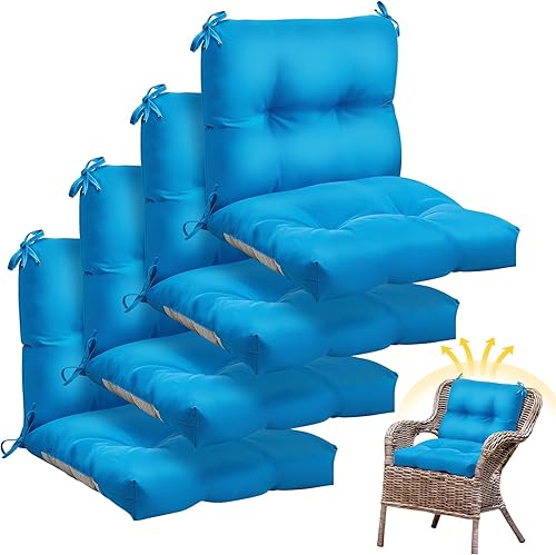 Geetery Juego de 4 cojines para sillas de patio con respaldo alto para muebles de exterior, impermeables, gruesas, con lazos antideslizantes para