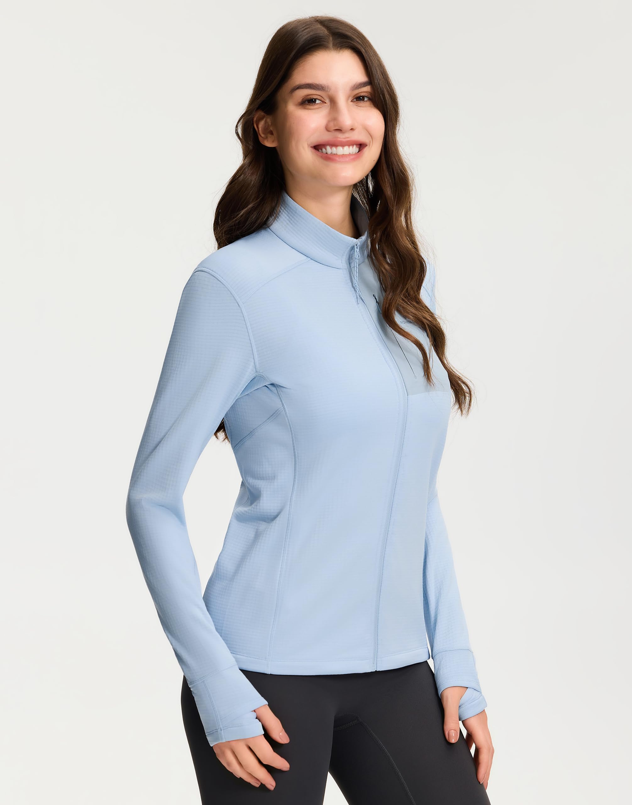 Veste polaire sans capuche pour femme – Chemise polaire légère, respirante et haute élasticité avec fermeture éclair, col montant coupe-vent pour les activités de plein air comme l'escalade