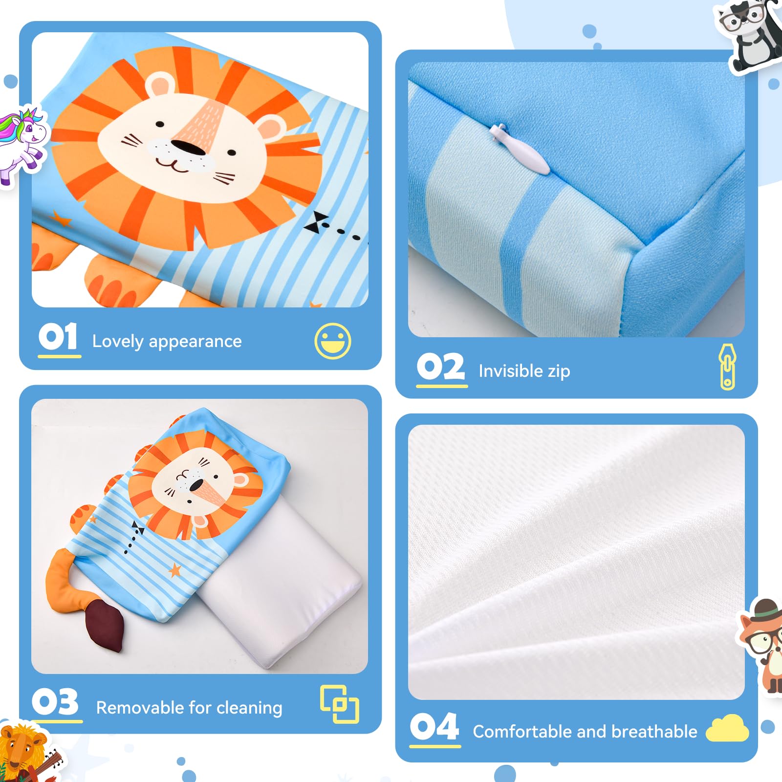 YAOZUP Cuscino Memory Foam Bambini,Cuscino Culla,Cuscino per Bambini con Federa,Ipoallergenico,Anti Acari,Cuscino per Bambini per Sonnellini per Ragazzi e Ragazze (3-10 Anni) (Leone)