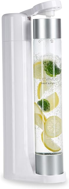 Levivo Fruit & Fun Carbonator Slim Water Carbonator, With 1-litre Carbonator Bottle CO2 for Carbonated Water, Cocktails and Other Drinks, Colour: White