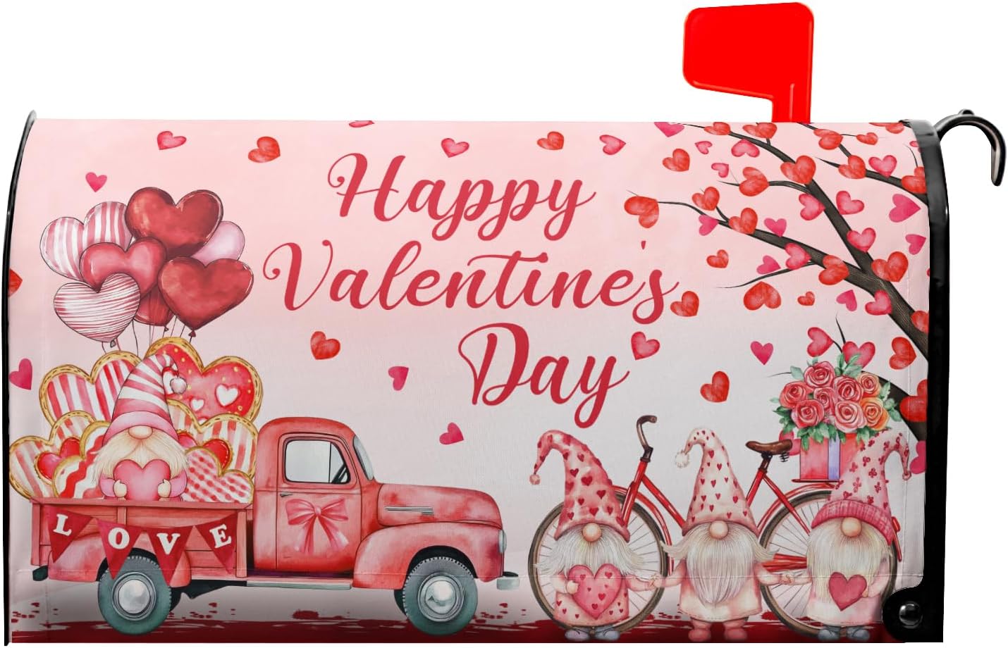 Valentine's Day Mailbox Cover Magnetic Standard Size 21x18in Welcome Love Heart Truck Decorations Mailbox Covers Holiday Mailbox Wraps Post Letter Box Cover for Garden Yard Pink Valentines Home Decor