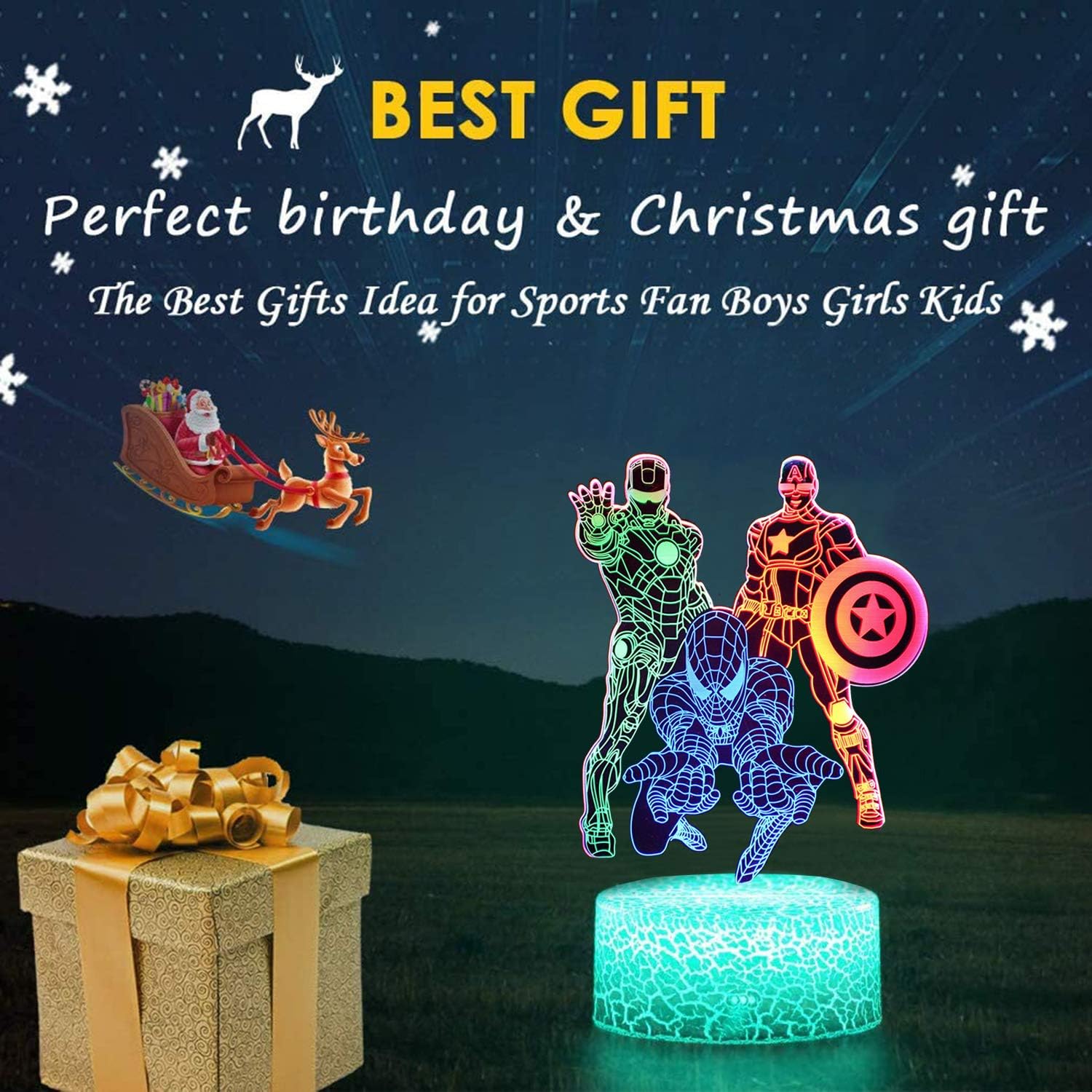 Boys Toys Night Light for Kids, 3D Illusion Lamp Touch Control Dynamic Colors Changing with 3 Pattern Kids Toys Christmas Gifts for Men Boys