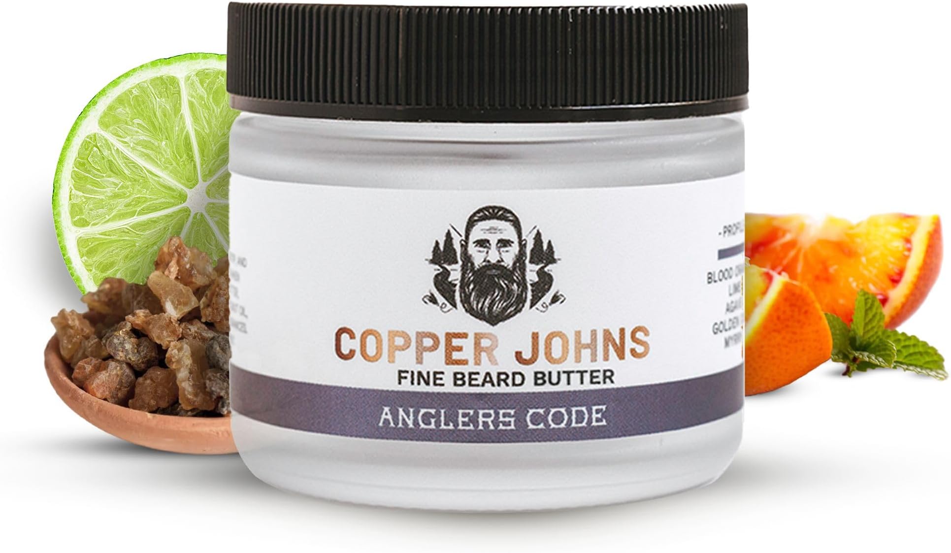 Copper Johns Beard Butter for Men–Shea Butter, Jojoba Oil & Sea Minerals, Non-Greasy Beard Cream Moisturizer–Softens, Hydrates & Styles for Healthy, Fresh Beards–Anglers Code-Blood Orange & Lime, 2oz