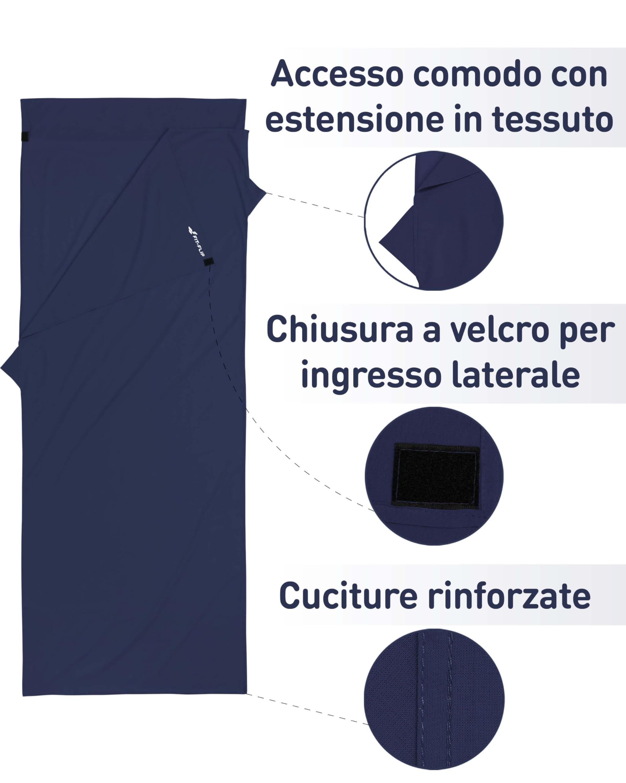 Fit-Flip Sacco Lenzuolo da Viaggio - 100% Cotone o Microfibra - Sacco a pelo con scomparto per cuscino - Sacco Letto singolo ultraleggero e compatto - Sacco a Pelo leggero Estivo