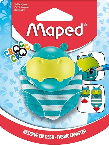 Maped - Sacapuntas Croc Croc Hippo - Sacapuntas Hipopótamo - Reserva de tela elástica - Función de limpieza