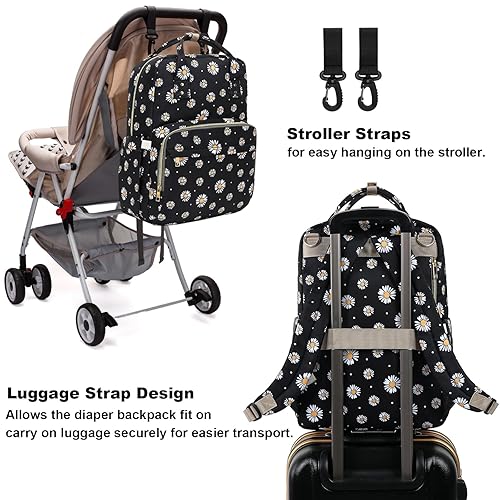 Miniatura 10 de Mochila para pañales para bebés, niñas y niños, mochila impermeable para pañales de maternidad con correas para cochecito para mamás, Estampado de