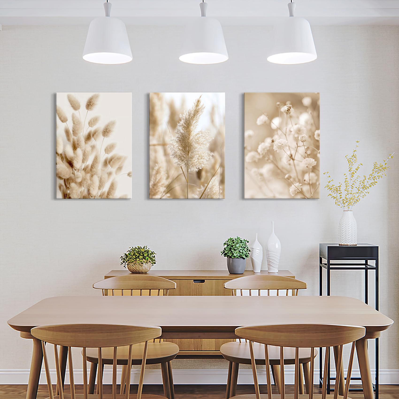 3 Pcs Wooden Framed Canvas Wall Art Set Bohemian Sage Green Canvas Prints Poster Geometric Line Beige Green Pictures for Living Room Bedroom Dinning Room Hallway Stairs Wall Decor 30x40cm x3pcs — view 254