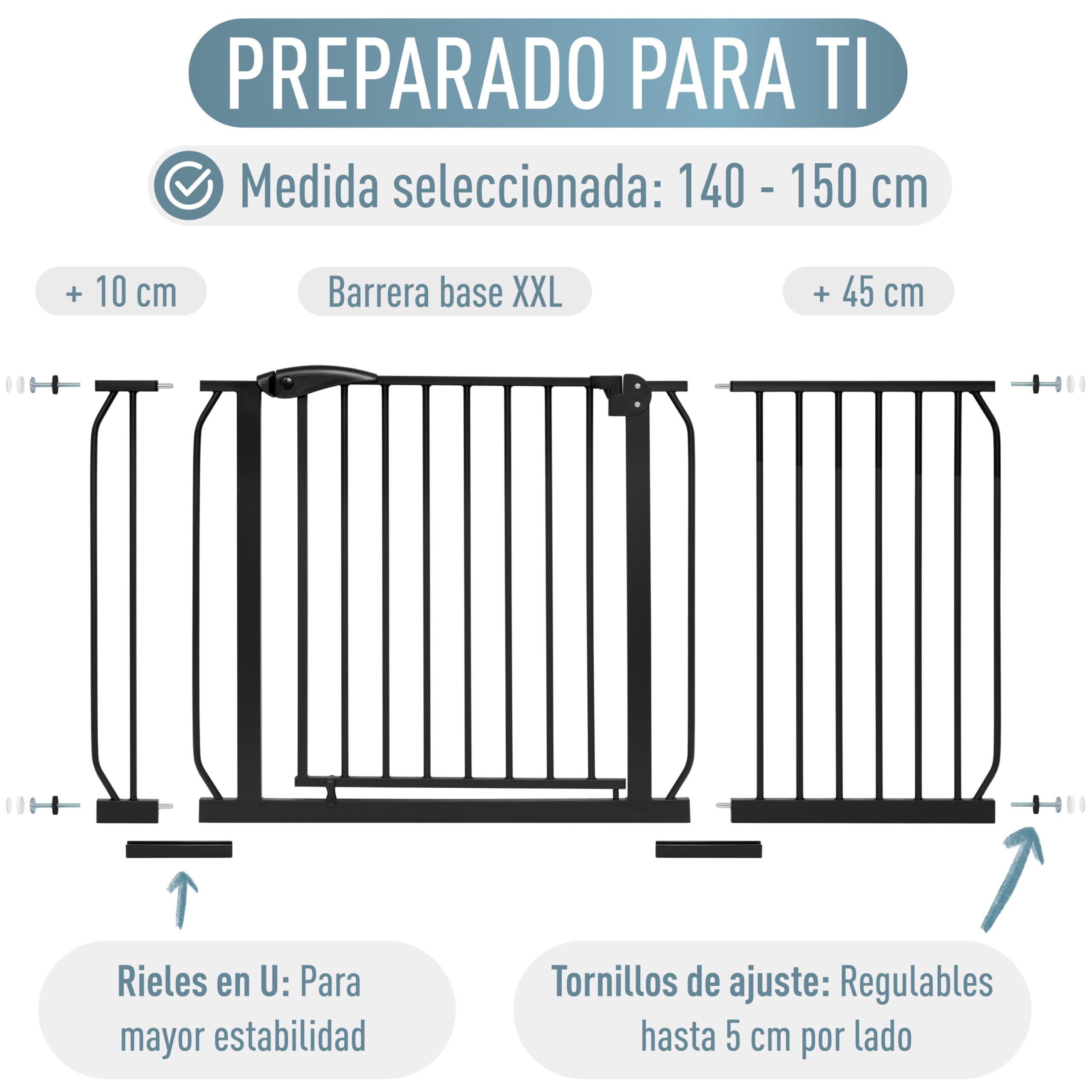 IB STYLE Barrera de Seguridad Berrin XXL - Puerta para bebés, Escaleras, Niños, Extensible, Negro, Tamaño: 140-150 cm