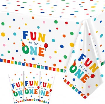 Caisehabu 3pcs Fun to Be One 1st Birthday Decorations Tablecloths, Large Size Plastic Its Fun to Be One Table Cloths for Baby Boy Girl First Party, 54 x 108 Inch