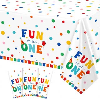 Caisehabu 3pcs Fun to Be One 1st Birthday Decorations Tablecloths, Large Size Plastic Its Fun to Be One Table Cloths for Baby Boy Girl First Party, 54 x 108 Inch