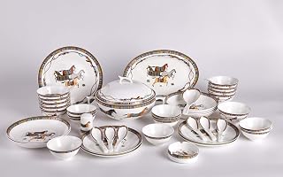 Fine Bone China, 48-Pieces Banquet Dinnerware Set Steed Horse Cheval(骏马）