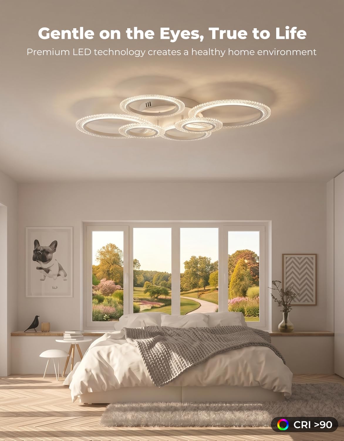 Smart LED Deckenleuchte Ringe (88x68cm), 40W 4000lm Wohnzimmerlampe mit Alexa/Google Home, Dimmbare Schlafzimmerlampe per App (Tuya), Memory-Funktion & Timer, Vormontiert, Weiß