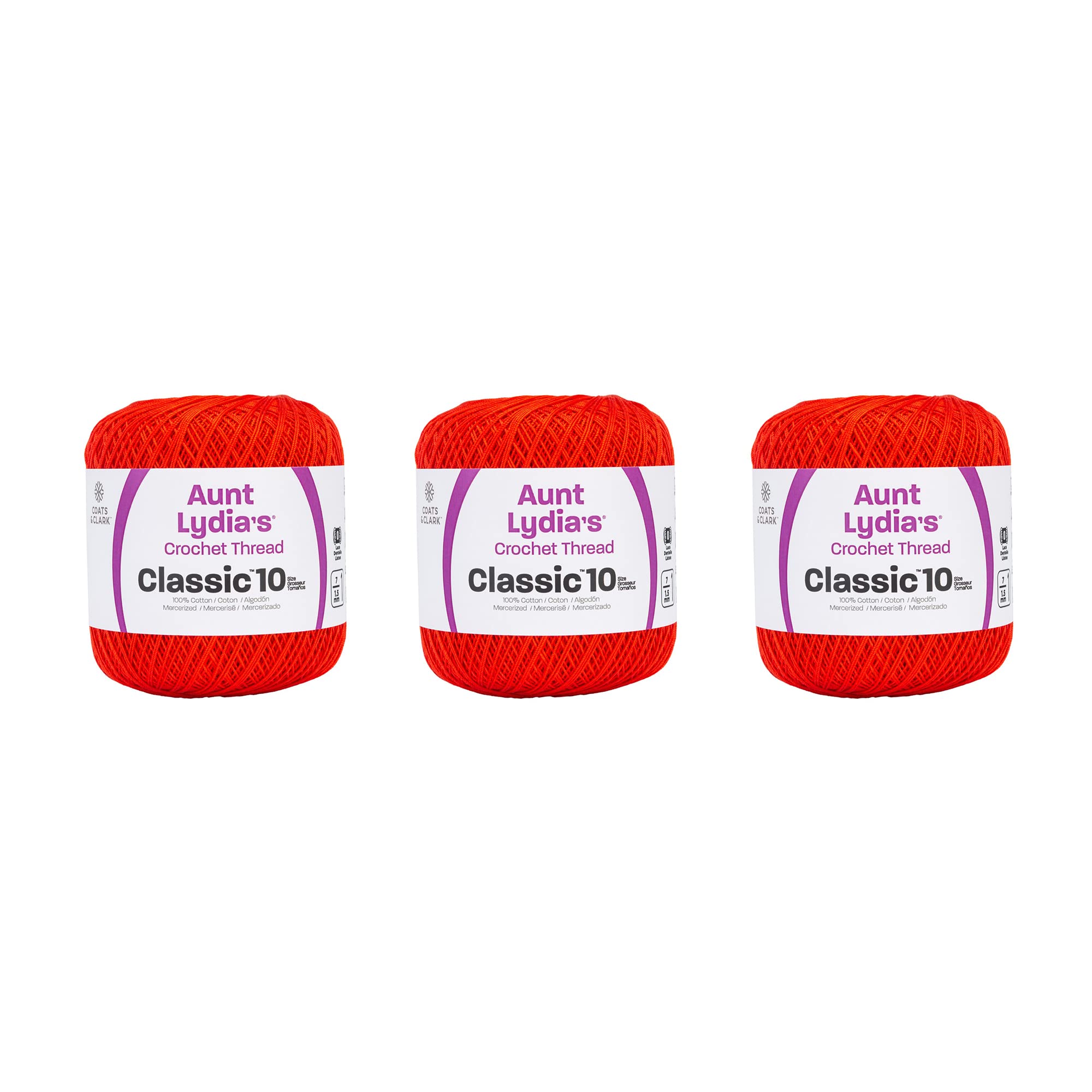 Aunt Lydia Classic Tomato Crochet - 3 Pack of 350y/320m - Cotton - Gauge 10 - Crochet
