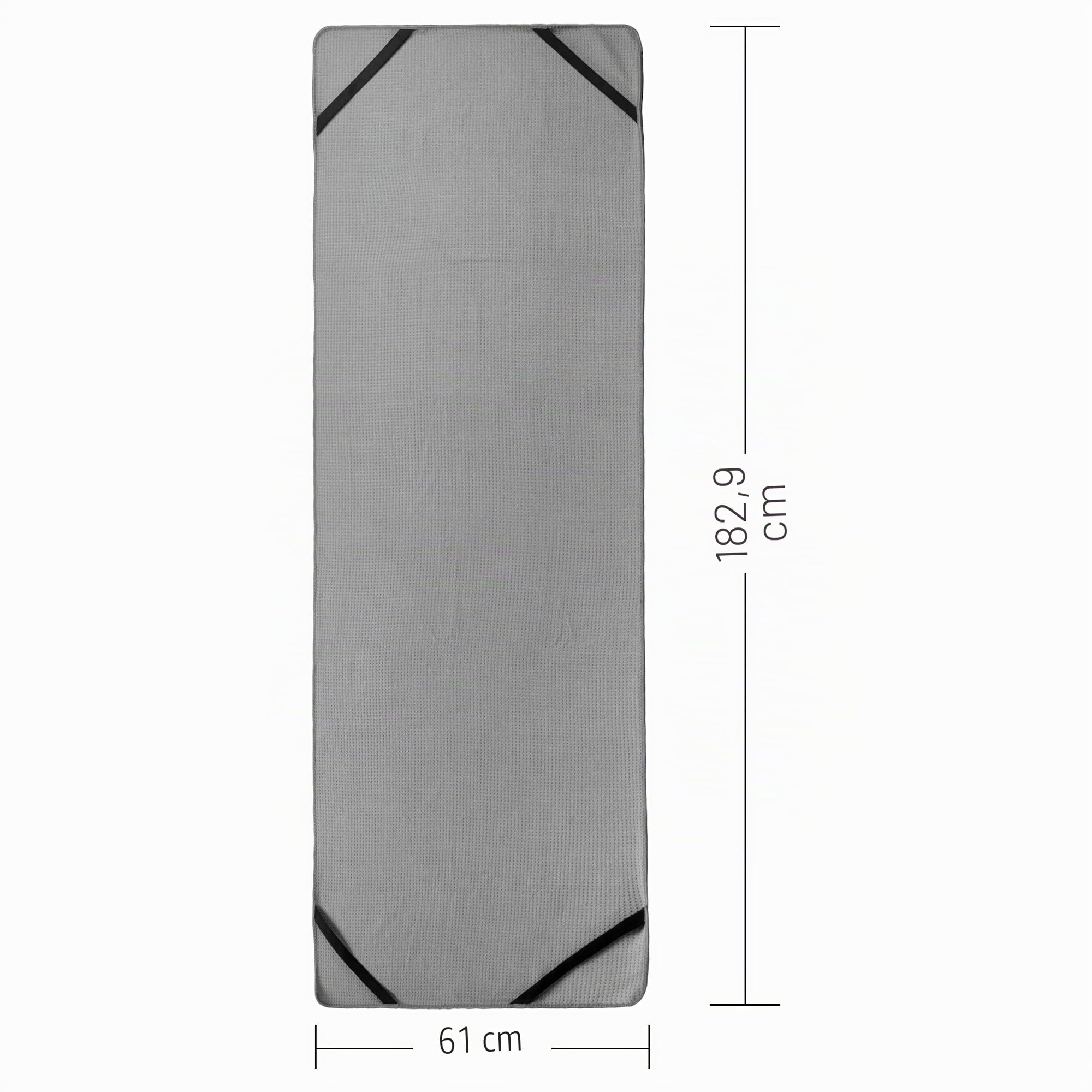 Polyte - Yoga Handtuch aus Mikrofaser mit Rutschfester Silikon Unterfläche und Elastischen Bändern, für Hot Yoga, 61 x 183 cm (Grau)
