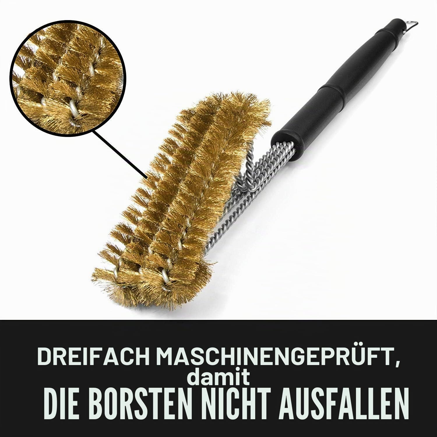 Grillaholics Essentials Grillbürste aus Messing, weichere Messingborsten, Drahtgrillbürste für sichere Reinigung von Porzellan- und Keramikrosten