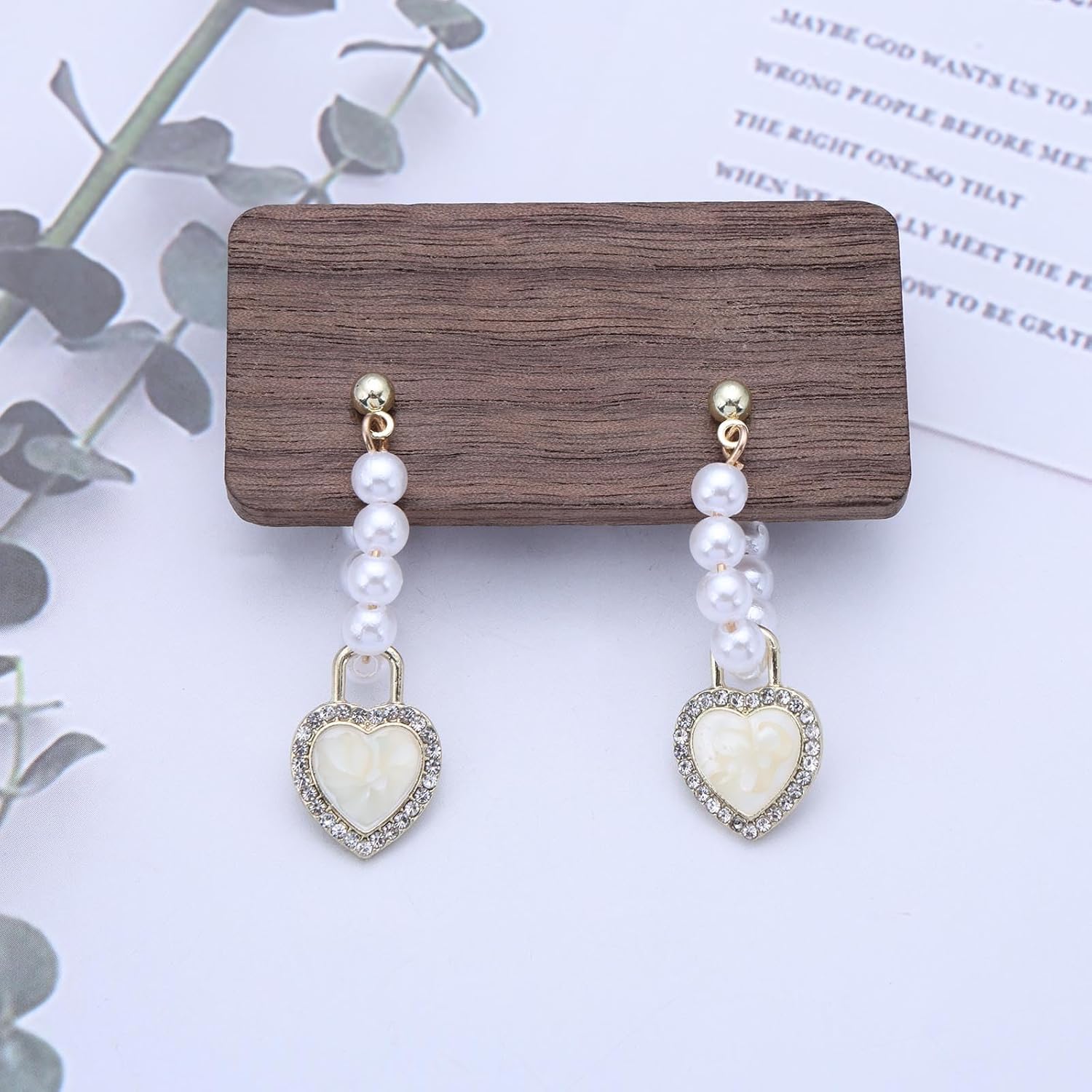Bohemian Crystal Heart Jacket Earrings Gold Cz Heart Dangle Earrings Pearl Tassel Chain Drop Earrings White Rhinestone Heart Earrings Jewelry for Women - Image 3