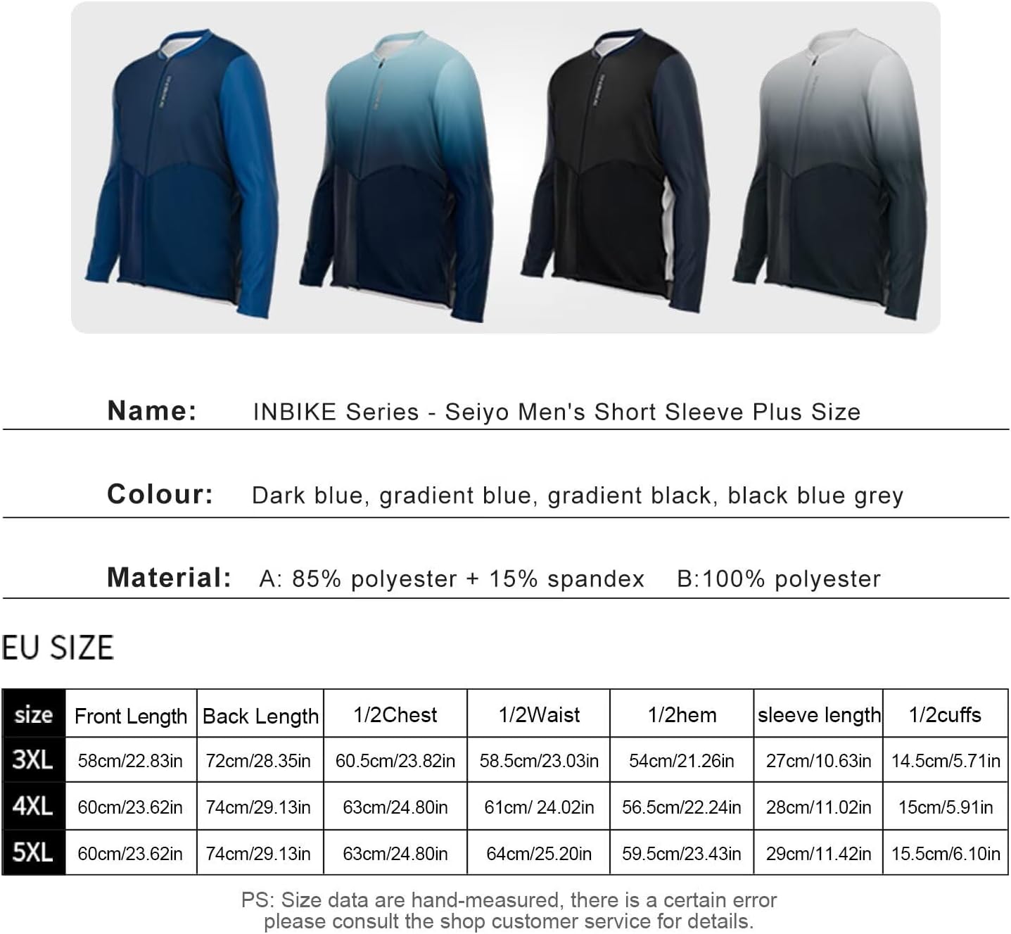 INBIKE Plus Size Cycling Jersey Men 3XL-5XL Bike Shirt for Big and Tall Short Long Sleeve Biking Clothing with Pockets - Image 7