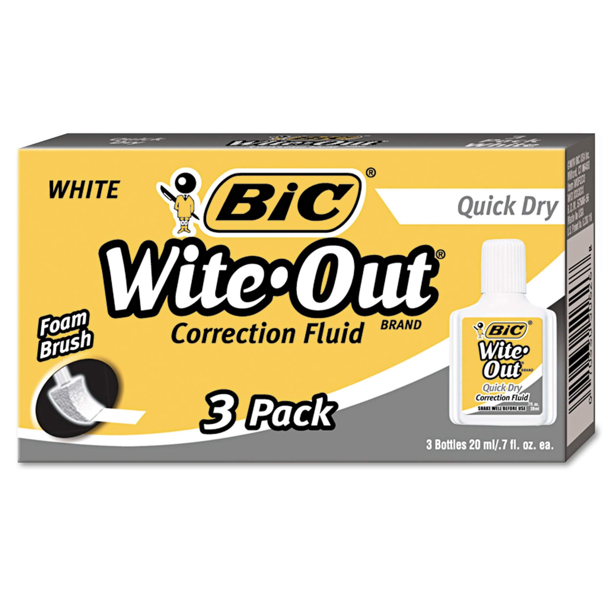Wite-out Quick Dry Correcteur liquide, flacon de 20 ml, Blanc, 3/Lot
