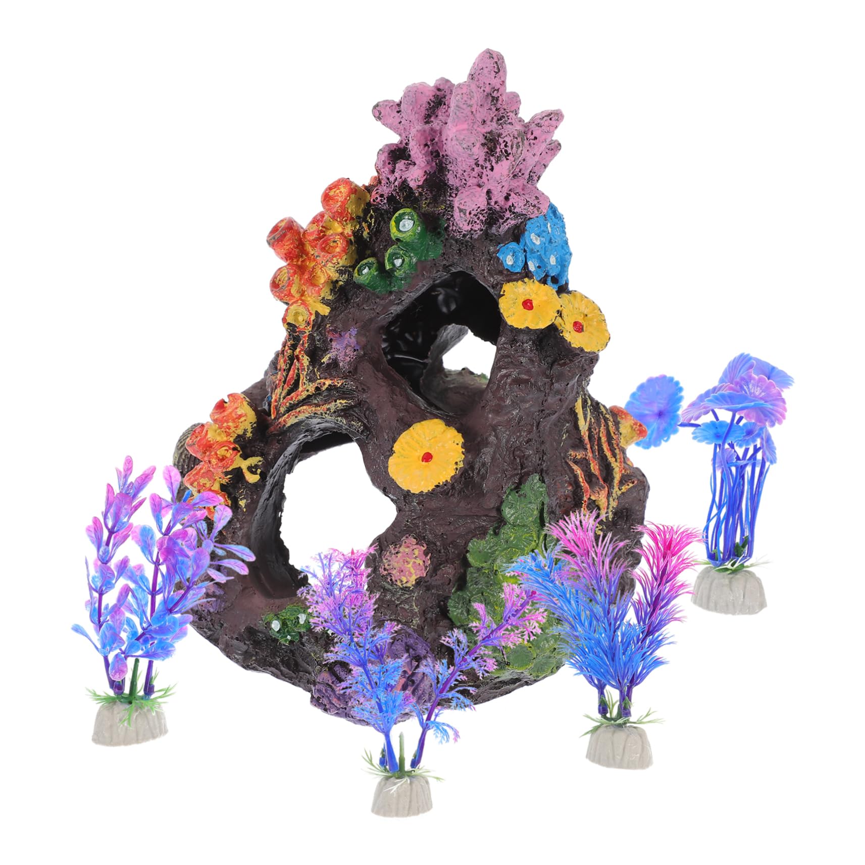 POPETPOP 4 Juegos Acuario Plantas Acuaticas Decoracion Adornos Pecera Decoración De Coral De Imitación Decoraciones De Peceras Planta Artificial Casera El Plastico 5 Piezas * 4